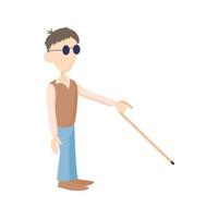 Blind man with cane icon, cartoon style vector