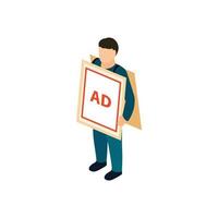 Sandwich board man icon, isometric 3d style vector