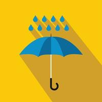 Blue umbrella and rain drops icon, flat style vector