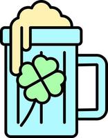 Glass of beer, shamrock, four leaves color icon vector