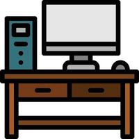 escritorio computadora mesa trabajo muebles - icono de contorno lleno vector