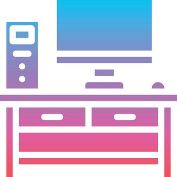 muebles de trabajo de mesa de computadora de escritorio - icono sólido degradado vector