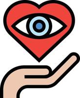 cuidado de los ojos ojo corazón mano cuidado de la salud médico - icono de contorno lleno vector