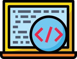 etiqueta de codificación de computadora portátil de programación - icono de contorno lleno vector