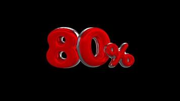 80 Percent 3D number animation with alpha channel s video