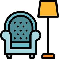 living room sofa chair lamp furniture - filled outline icon vector