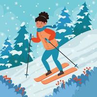 Skiing in the Snowy Winter vector