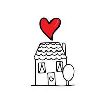 Doodle Sketch with doodle home with heart. vector