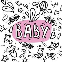 Vector illustration with baby elements isolated on white background. Concept in doodle hand drawn style.