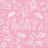 Vector illustration with baby elements isolated on pink background.