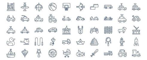 Collection of icons related to Toys, including icons like Abacus, Airplane, Ball, Basketball and more. vector illustrations, Pixel Perfect set