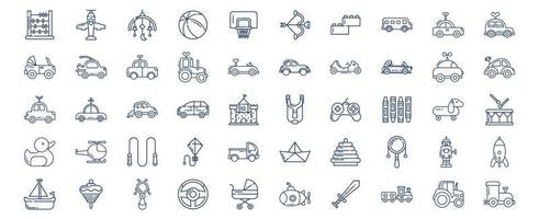 Collection of icons related to Toys, including icons like Abacus, Airplane, Ball, Basketball and more. vector illustrations, Pixel Perfect set