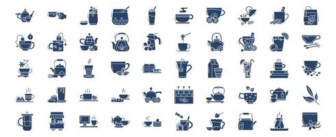 Collection of icons related to Tea, including icons like Black tea, milk, Bubble tea, Green tea and more. vector illustrations, Pixel Perfect set