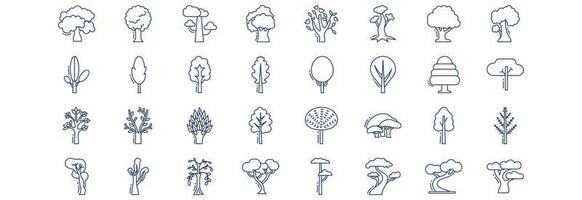 Collection of icons related to Tree, including icons like Apple, Locust, Magnolia, Maple and more. vector illustrations, Pixel Perfect set