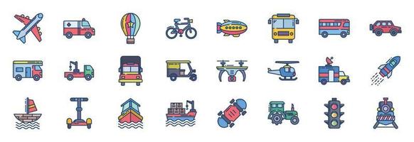 colección de íconos relacionados con el transporte, incluidos íconos como vehículos, barcos, automóviles y más. ilustraciones vectoriales, conjunto perfecto de píxeles vector