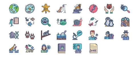 Collection of icons related to Zoology, including icons like Animal cell, Animal, Birds, Ichthyology and more. vector illustrations, Pixel Perfect set