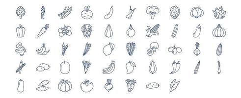 Collection of icons related to Vegetables, including icons like Artichoke, Asparagus, Beans, Beetroot and more. vector illustrations, Pixel Perfect set