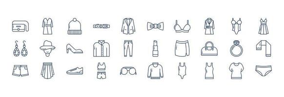 Collection of icons related to Woman Fashion, including icons like Bag, Beanie, Belt, Blazer and more. vector illustrations, Pixel Perfect set