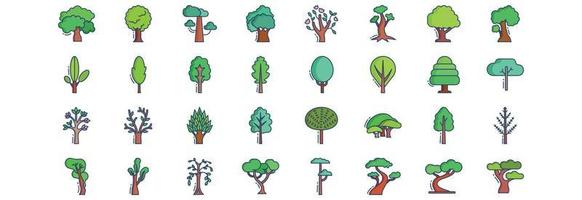 Collection of icons related to Tree, including icons like Apple, Locust, Magnolia, Maple and more. vector illustrations, Pixel Perfect set