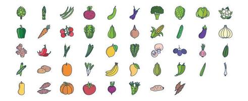 Collection of icons related to Vegetables, including icons like Artichoke, Asparagus, Beans, Beetroot and more. vector illustrations, Pixel Perfect set