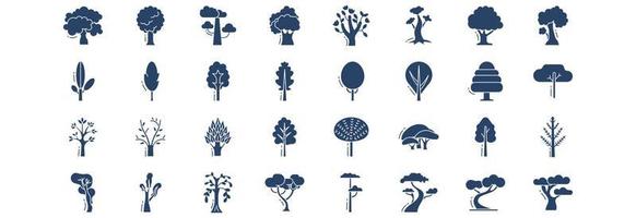 Collection of icons related to Tree, including icons like Apple, Locust, Magnolia, Maple and more. vector illustrations, Pixel Perfect set