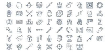 Collection of icons related to Video Game Elements, including icons like Airplane, Armor, Crown, Dice and more. vector illustrations, Pixel Perfect set