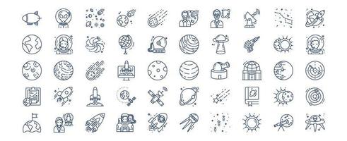 Collection of icons related to Space, including icons like Alien, Asteroid, physicist, Galaxy and more. vector illustrations, Pixel Perfect set