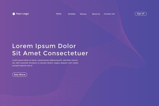 Abstract line wave gradient landing page. Modern colorful wavy line abstract landing page vector