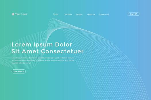 Abstract line wave gradient landing page. Modern colorful wavy line abstract landing page vector