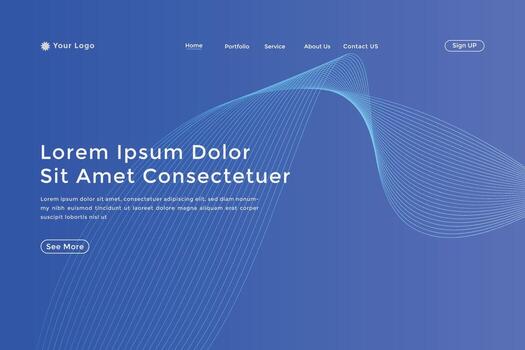 Abstract line wave blue linear gradient landing page. Modern colorful wavy line abstract landing page vector