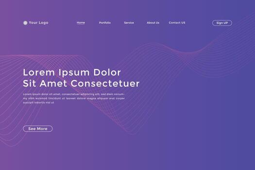 Abstract line wave gradient landing page. Modern colorful wavy line abstract landing page vector