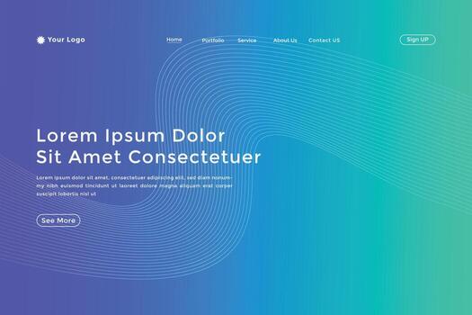 Abstract line wave gradient landing page. Modern colorful wavy line abstract landing page vector