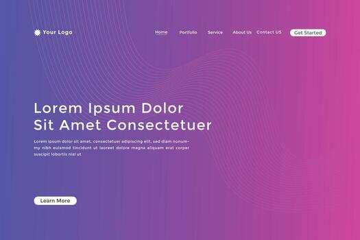 Abstract line wave gradient landing page. Modern colorful wavy line abstract landing page vector