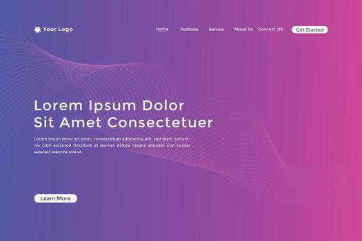 Abstract line wave gradient landing page. Modern colorful wavy line abstract landing page vector