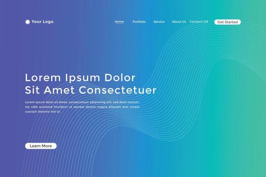Abstract line wave gradient landing page. Modern colorful wavy line abstract landing page vector