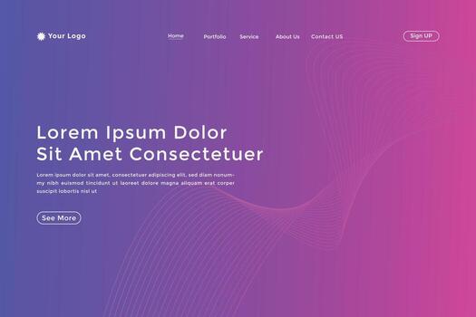 Abstract line wave gradient landing page. Modern colorful wavy line abstract landing page vector