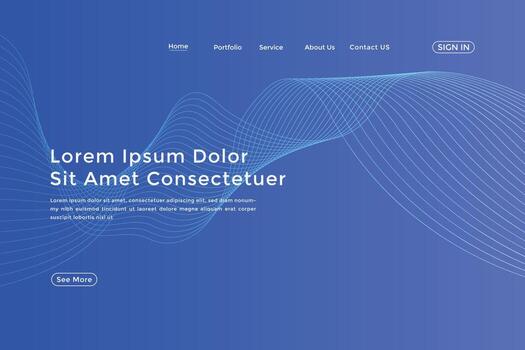 Abstract line wave blue linear gradient landing page. Modern colorful wavy line abstract landing page vector