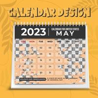 calendario 2023. plantilla de planificador. diseño de horario de escritorio. la semana comienza el domingo. organizador de calendario anual. tabla de cuadrícula de diario mensual con mes. ilustración vectorial diseño horizontal vector