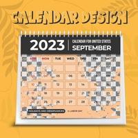 2023 calendar. Planner template. Desk schedule layout. Week starts Sunday. Yearly calendar organizer. Table monthly diary grid with month. Vector illustration. Horizontal design.