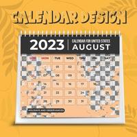 calendario 2023. plantilla de planificador. diseño de horario de escritorio. la semana comienza el domingo. organizador de calendario anual. tabla de cuadrícula de diario mensual con mes. ilustración vectorial diseño horizontal vector