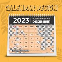 calendario 2023. plantilla de planificador. diseño de horario de escritorio. la semana comienza el domingo. organizador de calendario anual. tabla de cuadrícula de diario mensual con mes. ilustración vectorial diseño horizontal vector