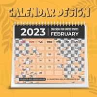 calendario 2023. plantilla de planificador. diseño de horario de escritorio. la semana comienza el domingo. organizador de calendario anual. tabla de cuadrícula de diario mensual con mes. ilustración vectorial diseño horizontal vector