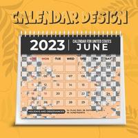 calendario 2023. plantilla de planificador. diseño de horario de escritorio. la semana comienza el domingo. organizador de calendario anual. tabla de cuadrícula de diario mensual con mes. ilustración vectorial diseño horizontal vector