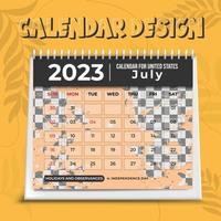 calendario 2023. plantilla de planificador. diseño de horario de escritorio. la semana comienza el domingo. organizador de calendario anual. tabla de cuadrícula de diario mensual con mes. ilustración vectorial diseño horizontal vector