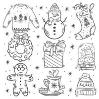 Set of christmas design elements vector hand drawn