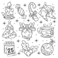 Hand drawn festive christmas elements set of coloring vector