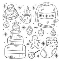 Festive christmas elements collection hand drawn coloring vector