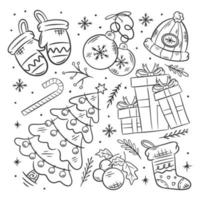 Hand drawn christmas element collection set of coloring vector