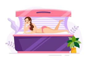 Tanning Bed Procedure to Get Exotic Skin with Modern Technology at the Spa Salon Solarium in Flat Cartoon Hand Drawn Templates Illustration vector