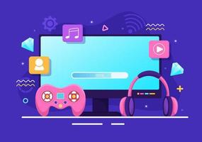 Video Game with Kids Playing Gamepad Controllers Fighting Console on Android Mobile Computer in Flat Cartoon Hand Drawn Template Illustration vector